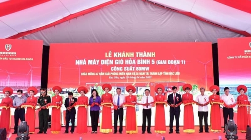 Bạc Liêu: Khánh thành nhà máy điện gió Hòa Bình 5 công suất 80MW
