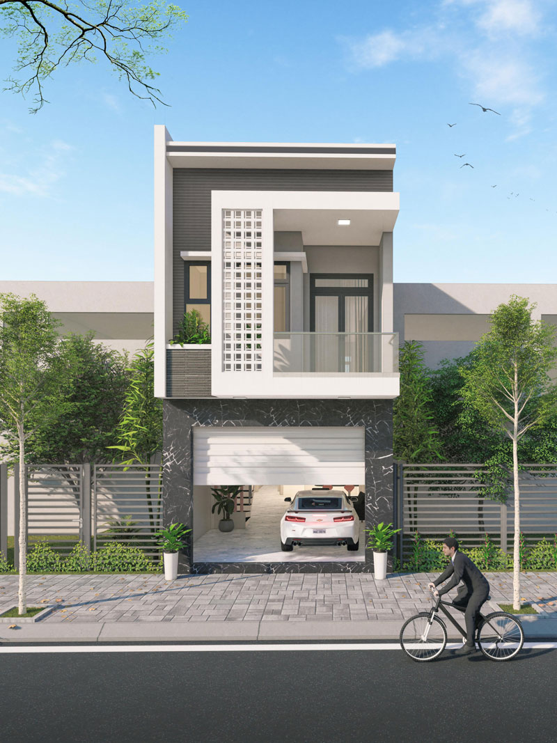 Kiến trúc sư gợi ý thiết kế nhà phố 2 tầng có gara ô tô